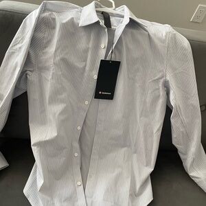 Lululemon Athletica White and Blue Striped Dress Shirt